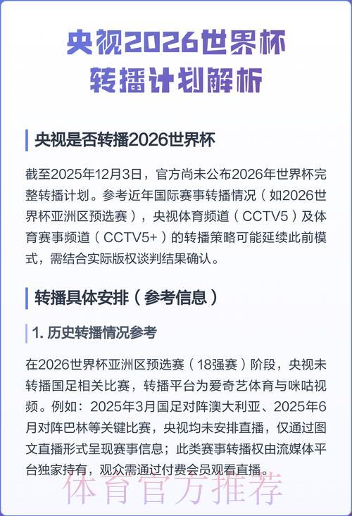 2026年世界杯在哪些平台可以观看直播？